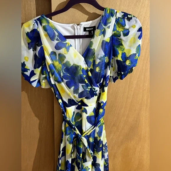 Blue and Yellow Floral Dress. DKNY. Worn once! Great condition.